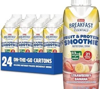 Carnation Breakfast Essentials Fruit and Protein Smoothie Nutritional Drink, Strawberry Banana, 24 – 8 fl oz Cartons