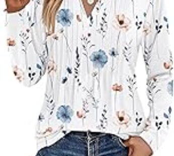 Zeagoo Womens Long Sleeve Tops 2025 V Neck Pleated Shirts Dressy Casual Tunic Blouses Loose Fit Fall Fashion Clothes